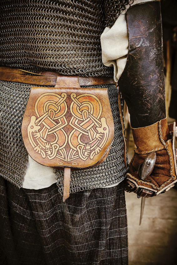 Viking leather bag with pattern vertical.